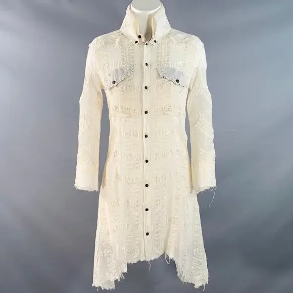 L.G.B Size S Cream Black Polyester Blend Distressed Mini Shirt Dress - Picture 1 of 8